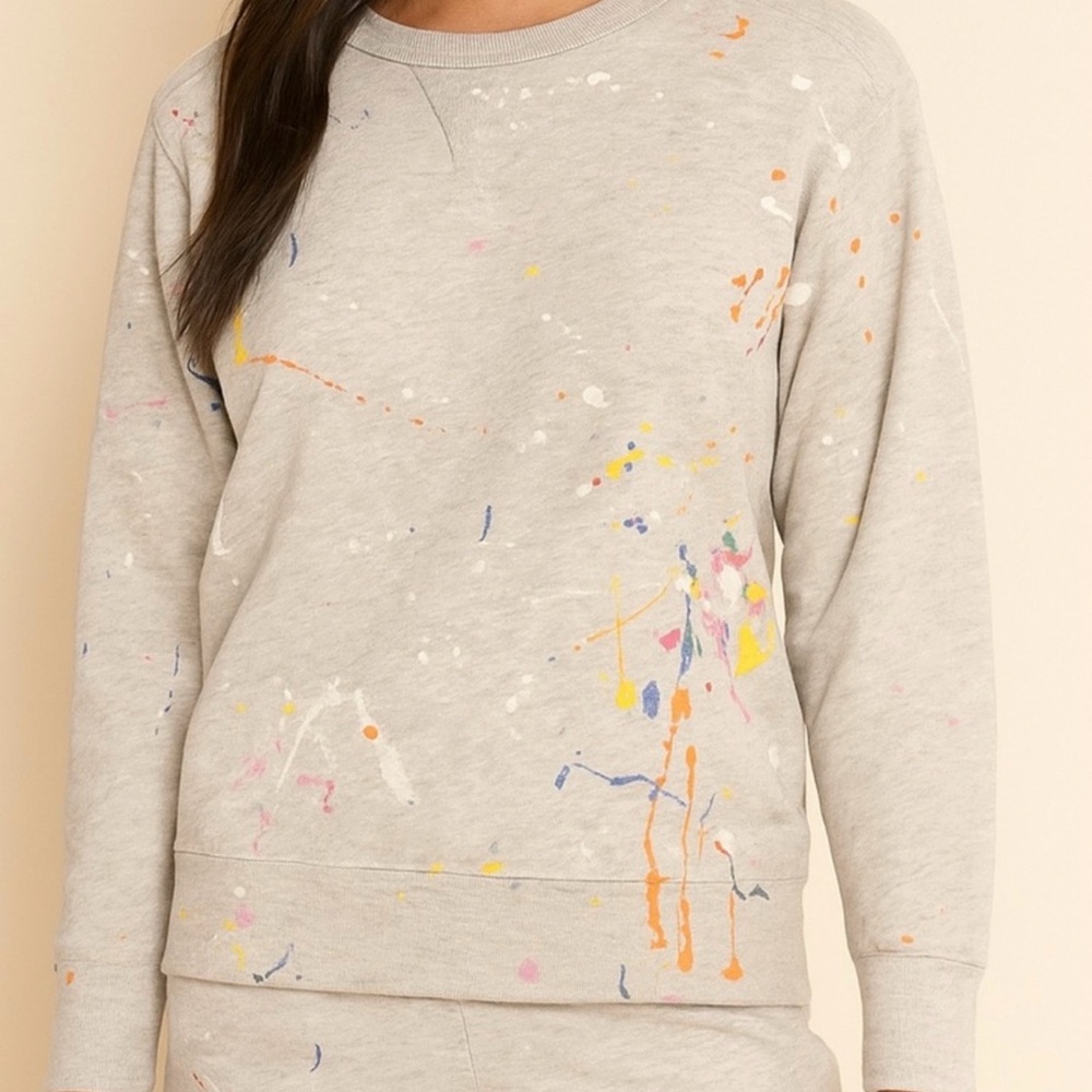 Polo by Ralph Lauren Gray Crew Neck Sweater Paint Splatter Design